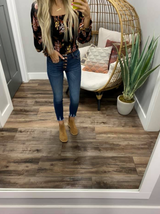 BLACK FLORAL SMOCKED LONG SLEEVE BLOUSE