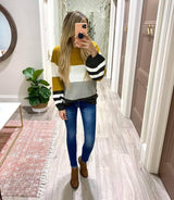 MUSTARD AND CHARCOAL COLORBLOCK SWEATER