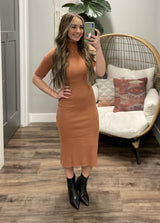 JOLIE RUST RIBBED BODYCON DRESS